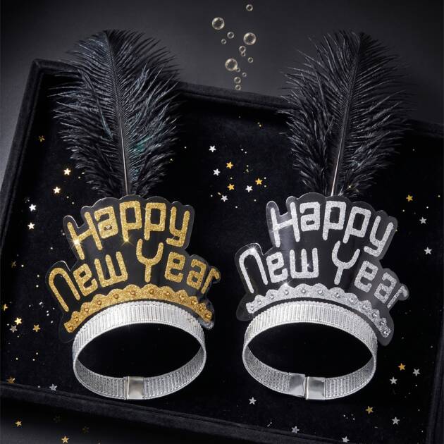 Happy New Year Feather Tiara Gold & Silver
