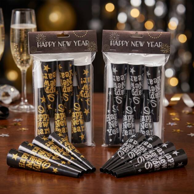 New Year 20 cm Horn 6 Pack Gold & Silver