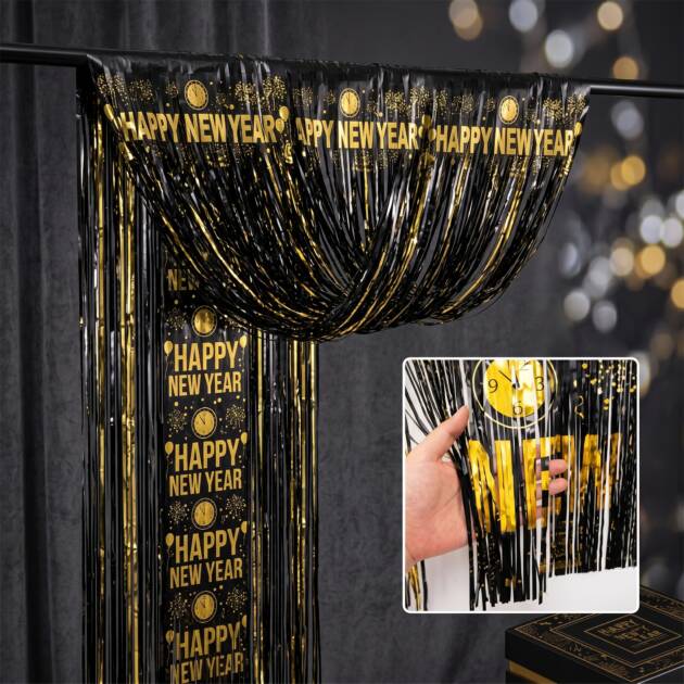 Happy New Year Foil Curtain Gold & Silver