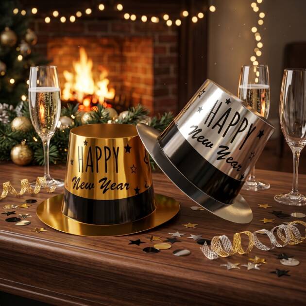 Happy New UV Hat Gold & Silver