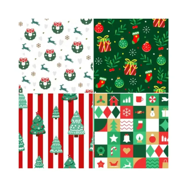 Christmas Roll Wrap 30” 100 Sq Ft 4 Assorted Designs 60 gsm Paper