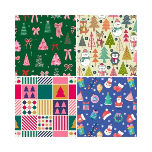 Christmas Roll Wrap 30”X192” 40 Sq Ft 4 Assorted Designs 60 gsm Paper