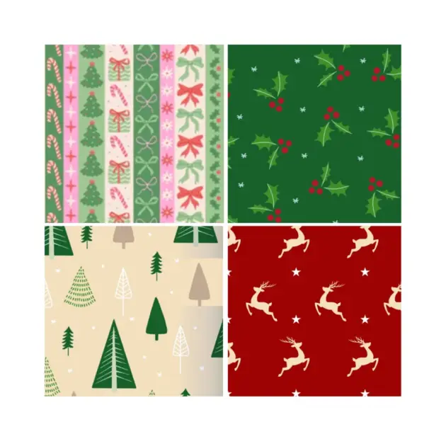 Christmas Roll Wrap 30”X192” 40 Sq Ft 4 Assorted Designs 60 gsm Paper