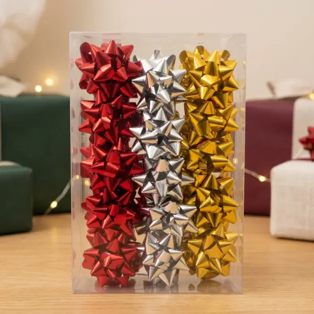 Christmas 3” Star Bows Metallic Pack of 15 Assorted Colours
