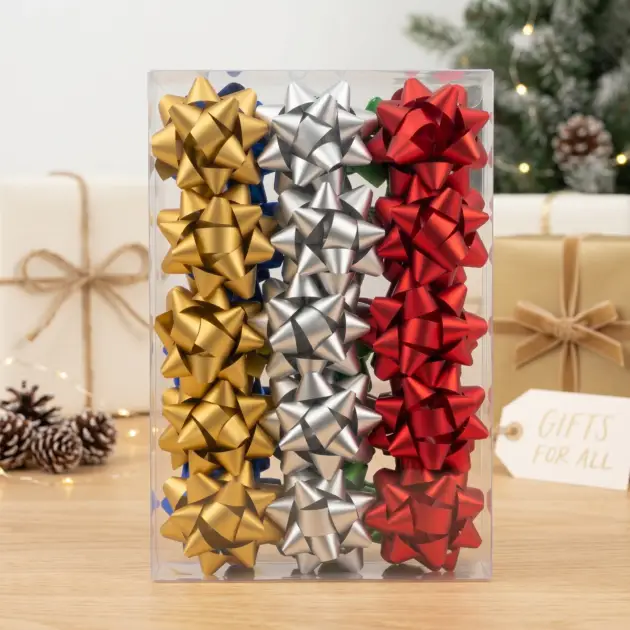 Christmas 3” Star Bows Matte Pack of 15 Assorted Colours