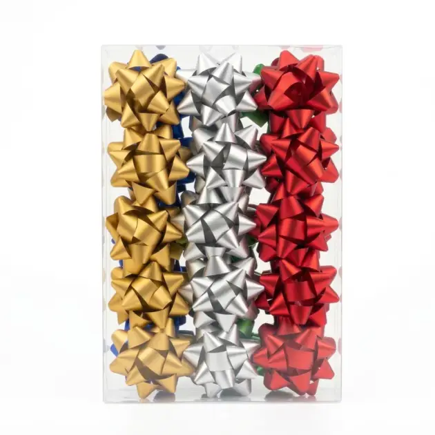 Christmas 3” Star Bows Matte Pack of 15 Assorted Colours