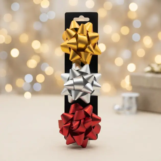 Christmas Premium 3” Star Bows Matte Pack of 3 Assorted Colours