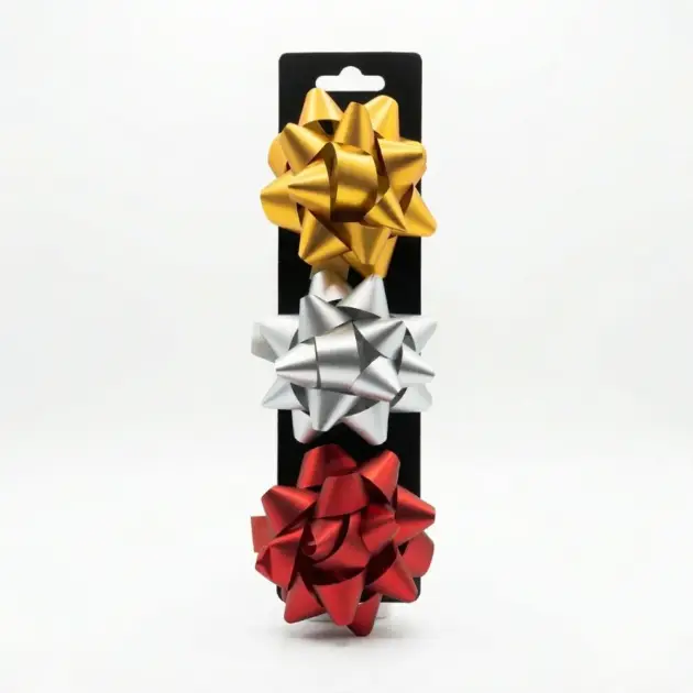 Christmas Premium 3” Star Bows Matte Pack of 3 Assorted Colours