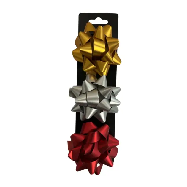 Christmas Premium 3” Star Bows Matte Pack of 3 Assorted Colours