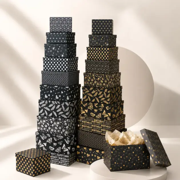 Rectangular Gift Box with Hot Stamping Silver and Gold Set of 10