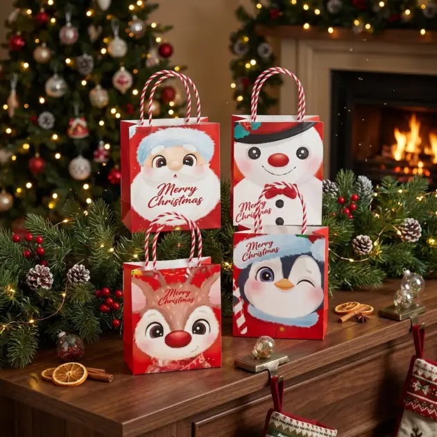 Christmas Kraft Gift bag Printed Small 150 gsm Pack of 4