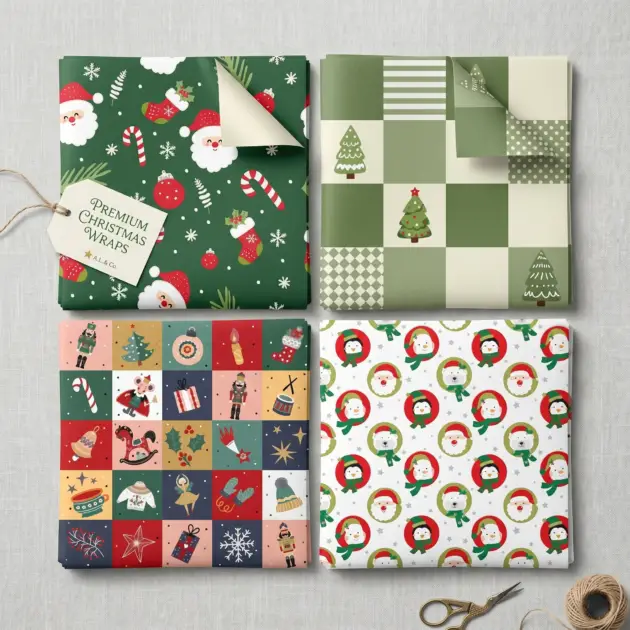 Christmas 4 Pack Roll Wrap 30”X400” 4 Assorted Designs 60 gsm Paper