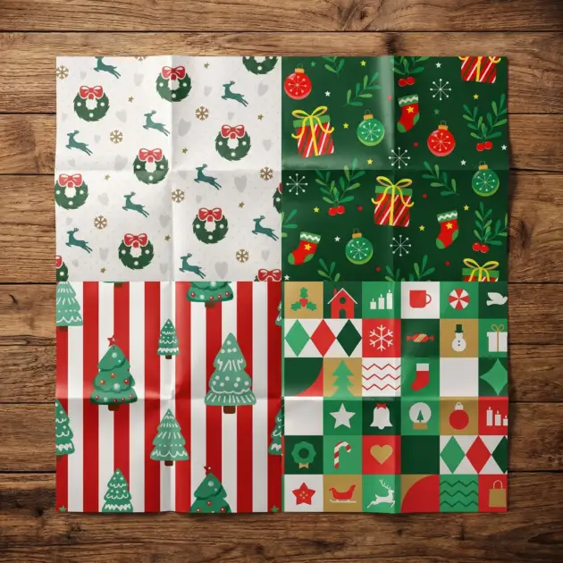 Christmas Roll Wrap 30” 100 Sq Ft 4 Assorted Designs 60 gsm Paper