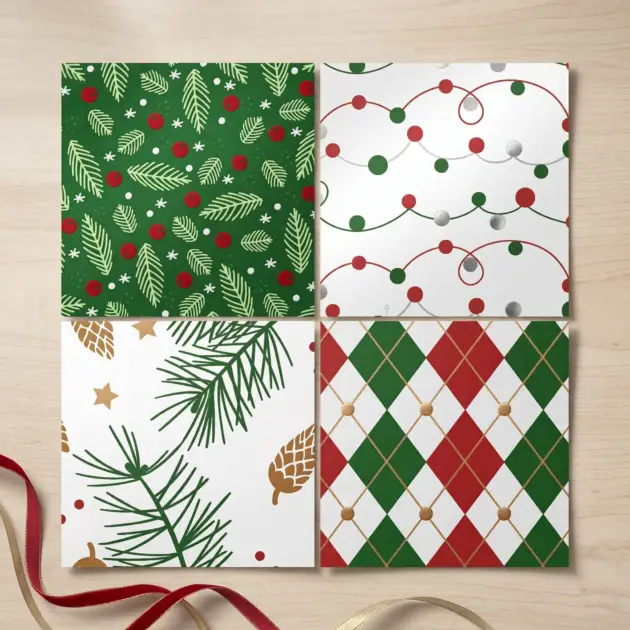 Christmas Roll Wrap 40”X144” 40 Sq Ft 4 Assorted Designs 60 gsm Paper