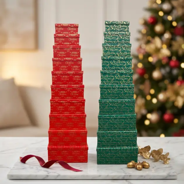 Premium Gift Box Set of 10 Rectangular Boxes. Hot Stamped, Two Designs assorted