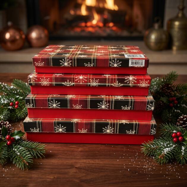 Premium Gift Box Set of 4 Flat Rectangular Boxes. Two Designs assorted