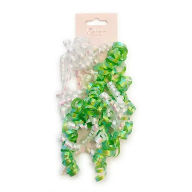 Curly Bows 2 tone Green & White 2 Pk