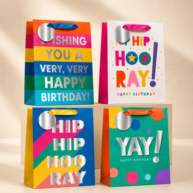 Birthday Gift Bags with hot stamping 4 assorted designs