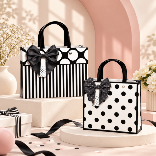 Small Polka Dot & Stripe Gift Bag with Bow 2 assorted designs
