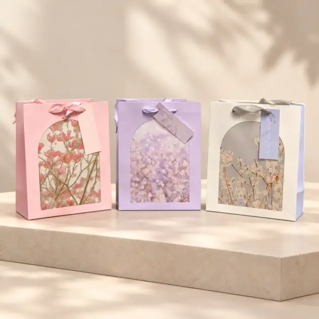 Medium Gift bag flowers window with 3 Assorted Designs