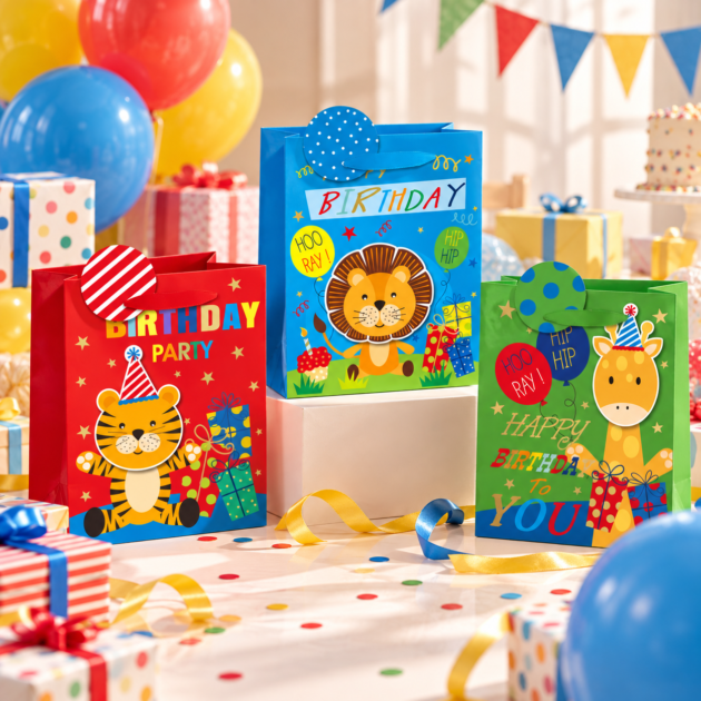 Jumbo 3D Safari Animal Print Birthday Gift Bag 3 assorted designs