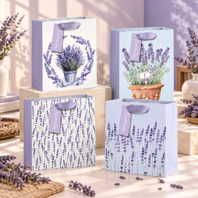 Jumbo Lavender Print Gift Bag with Tag 4 assorted designs