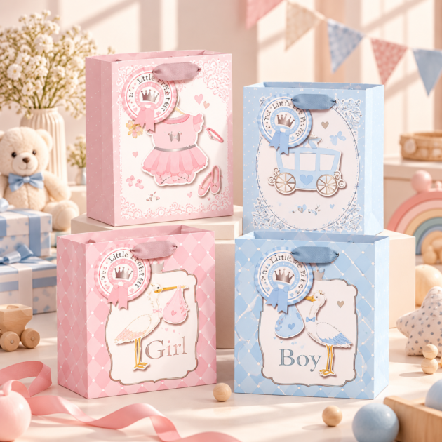 Jumbo 3D Baby Gift Bag Pink & Blue 4 assorted designs