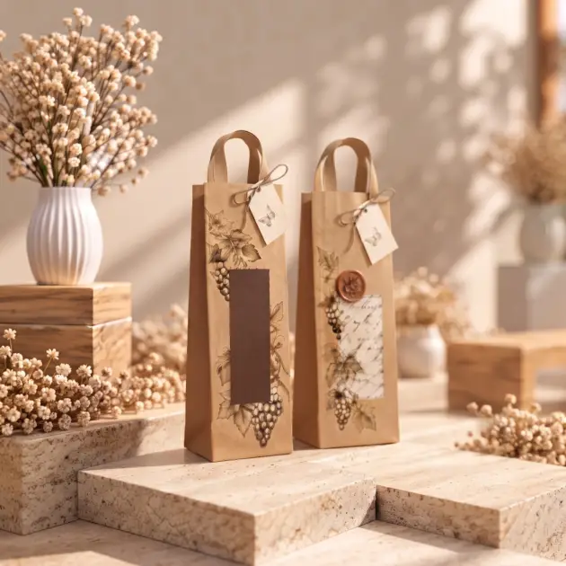 Kraft Wine Bottle Bag with Twine Handles
