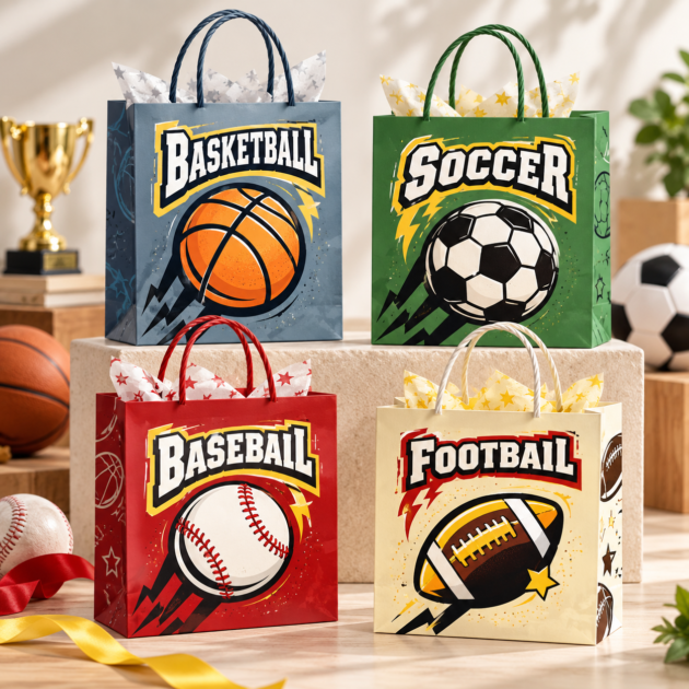 Large Kraft Sports Ball Gift Bag 4 assorted designs