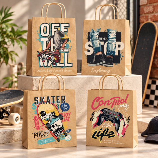 Jumbo Kraft Skater Gift Bag 4 assorted designs 3 assorted designs