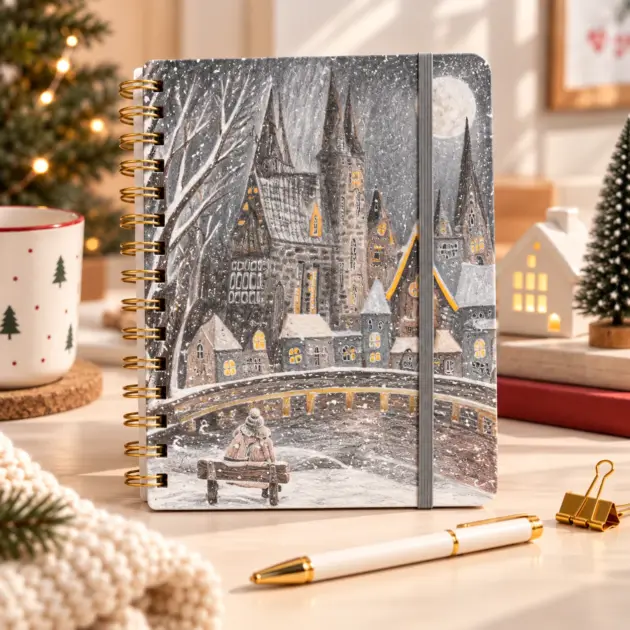 A5 Spiral Notebook Snowy Village