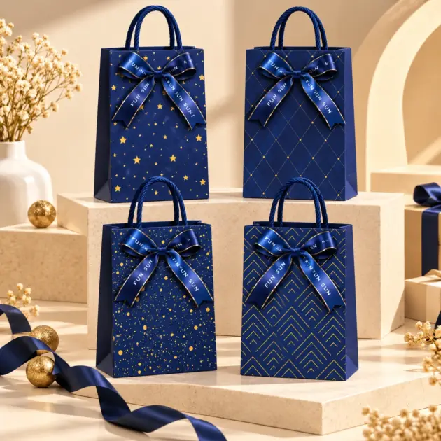 Jumbo Navy Gold Star Gift Bag with Bow 4 assorted designs