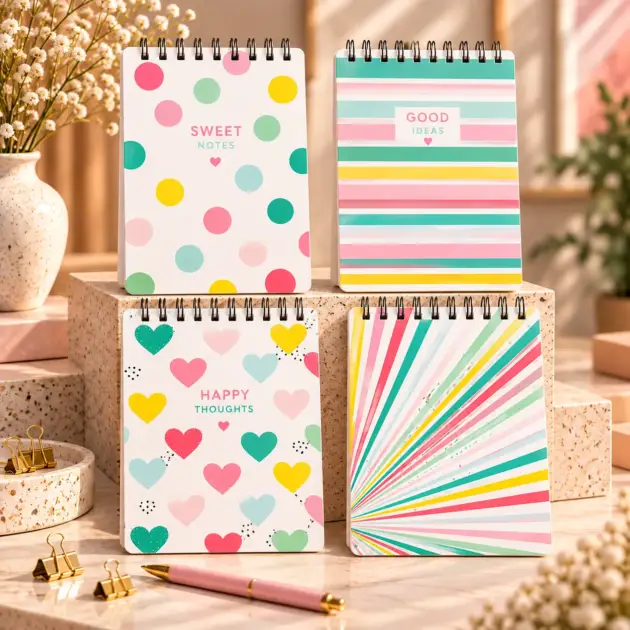 A7 Spiral Notepad Dots, Stripes & Hearts